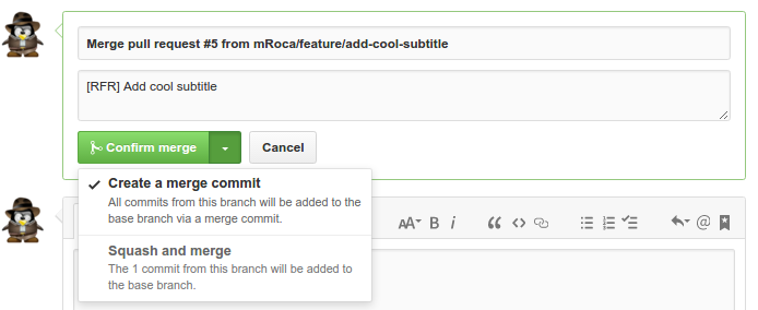 Github PR merge confirm example